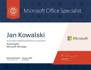 Certyfikat Microsoft MOS