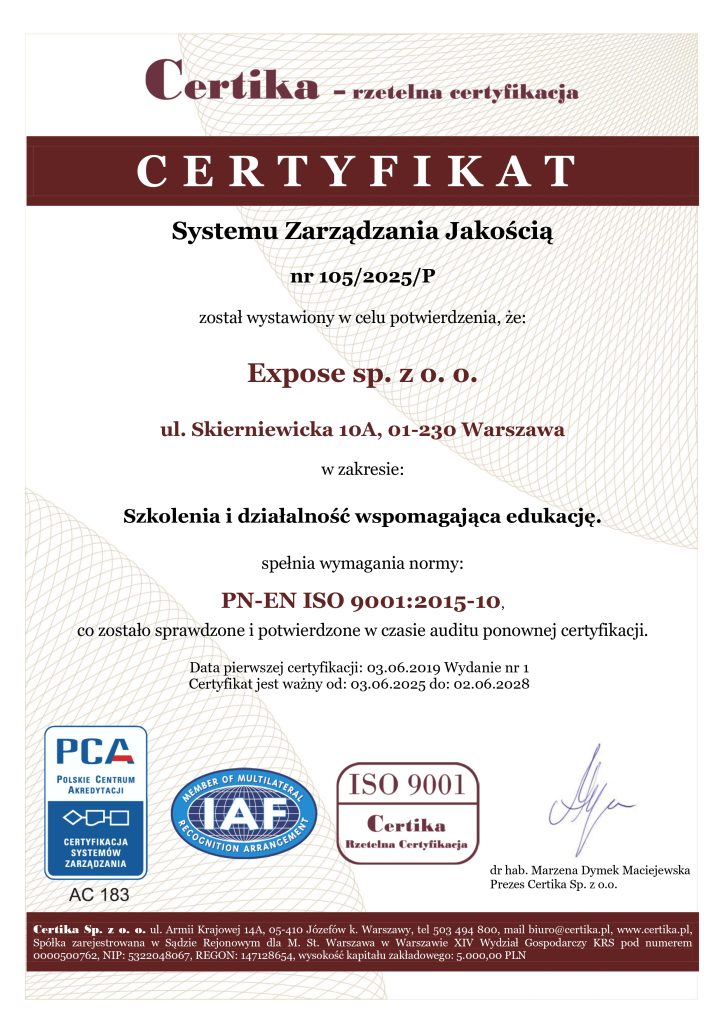 Certyfikat ISO dla Expose