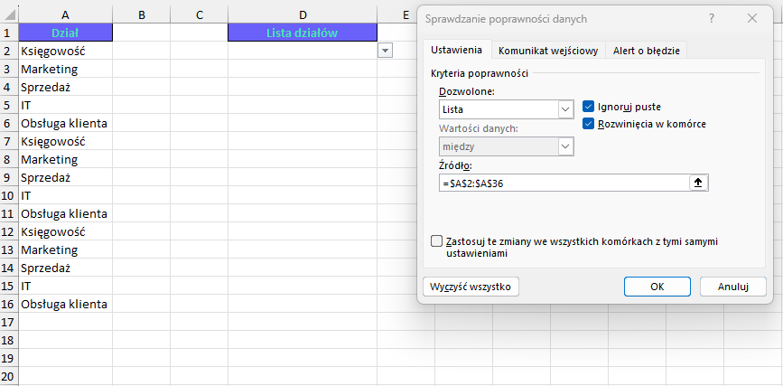 Funkcja PRZYTNIJZAKRES