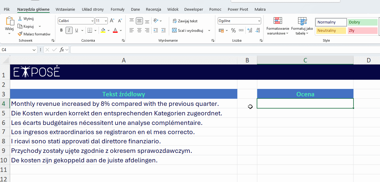 Funkcja WYKRYJJĘZYK (DETECTLANGUAGE) w Excelu